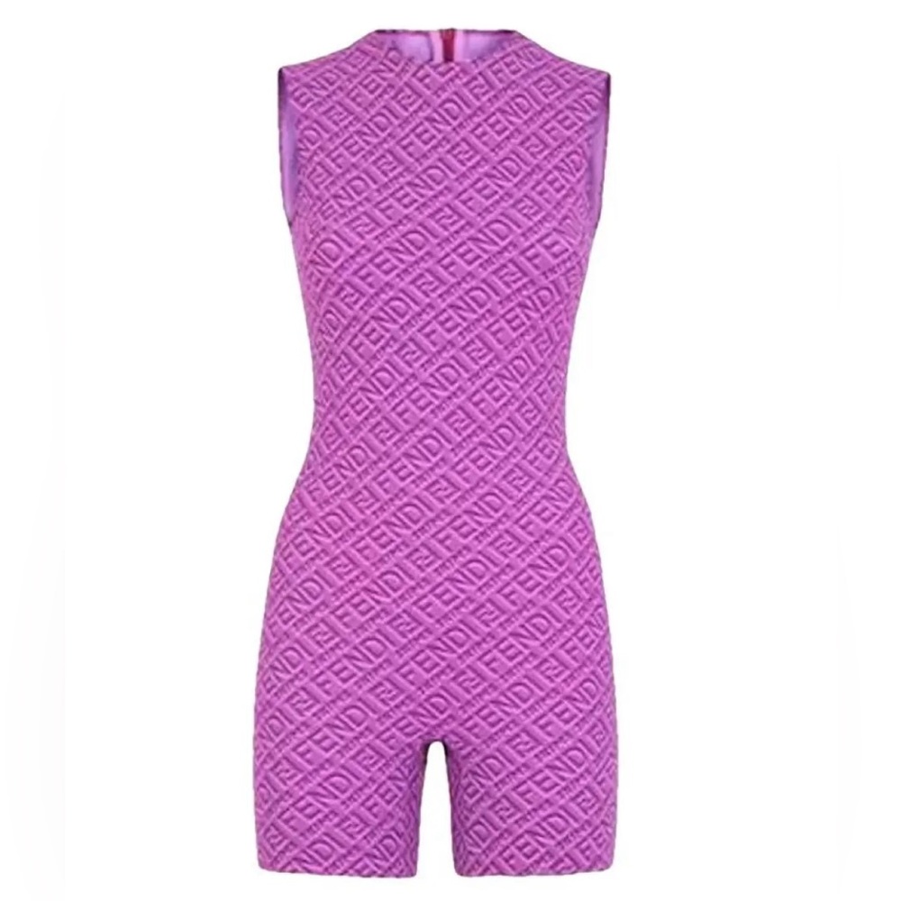 Fendi x Skims Sleeveless Printed Logo Crew Neck Jumpsuit Purple Women's